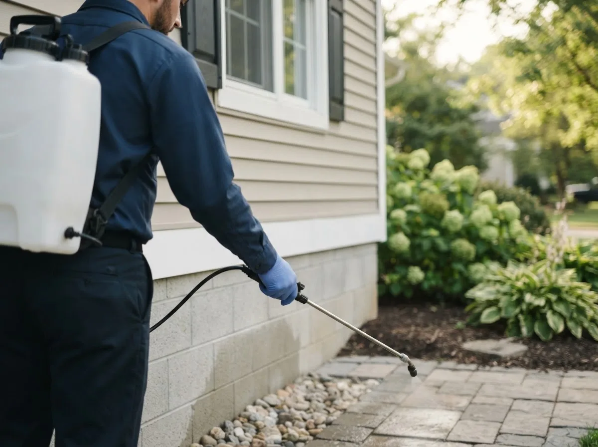 Pest control technician inspecting a home in Farmington Falls, ME